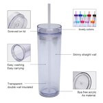 Acrylic Tumbler Coffee Cup Manufacturer - Promotional 16oz Transparent Double Wall Skinny with Colorful Lid Straw Business Gift