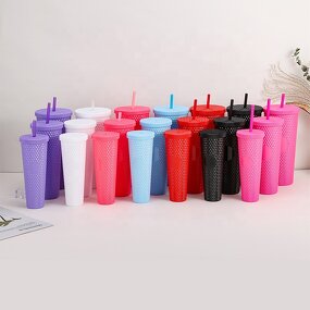 Coffee Tumbler Cup Manufacturer - Wholesale in Bulk Gift Set 30oz 24oz 16oz Buy 1 Get 3 USA Black Studded with Straw