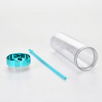 Acrylic Cup Tumbler Manufacturer - Cheap Giveaway Gift 16oz Clear Double Wall Skinny with Electroplated Gold Lid Straw