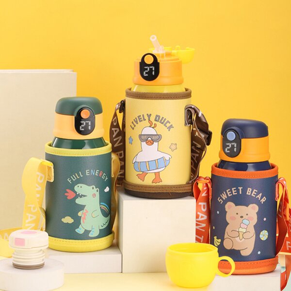 Children Thermos Manufacturer - Cartoon Insulated Leak Proof 500ml Vacuum 316 Stainless Steel Green Water Bottle