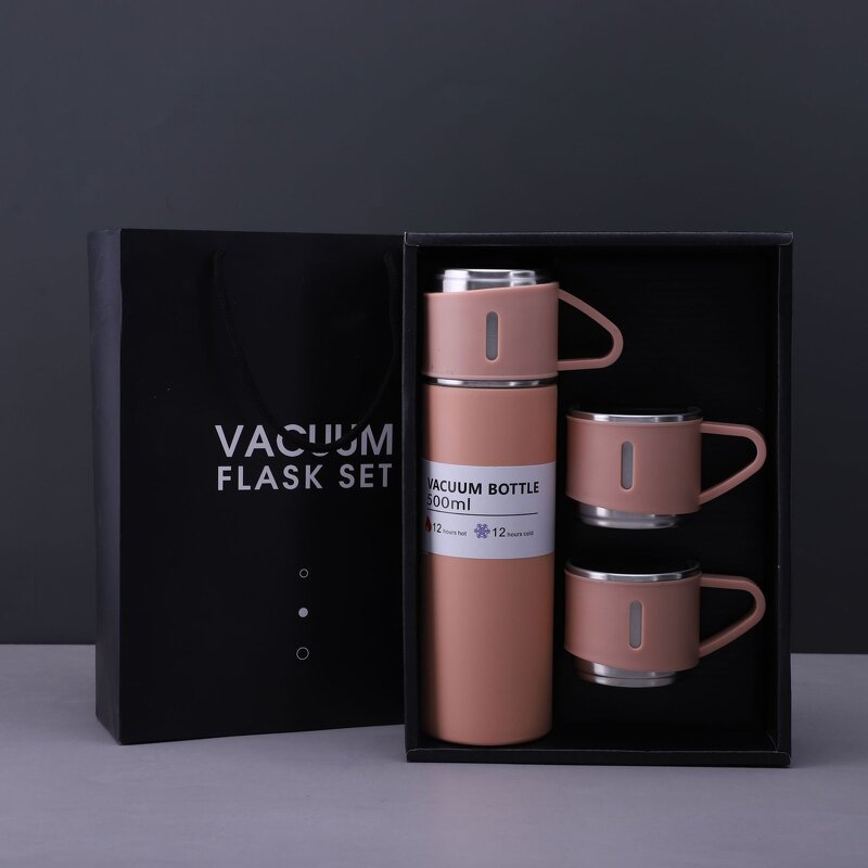 Tea Coffee Flask Manufacturer - Wedding Favour Gift 500ml Portable Pink Stainless Steel Insulated Vacuum Leak-Proof with 3 Cups