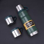 Travel Water Bottle Manufacturer - Corporate Business Gift 600ml Military Green Sports Gym Thermo Vacuum Flask with Three Cups