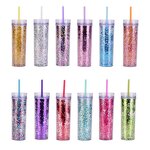 Acrylic Tumbler Manufacturer - Customized 16oz Clear Double-Walled Snow Globe DIY Baptism Giveaway Gifts Shimmer Glitter Straw