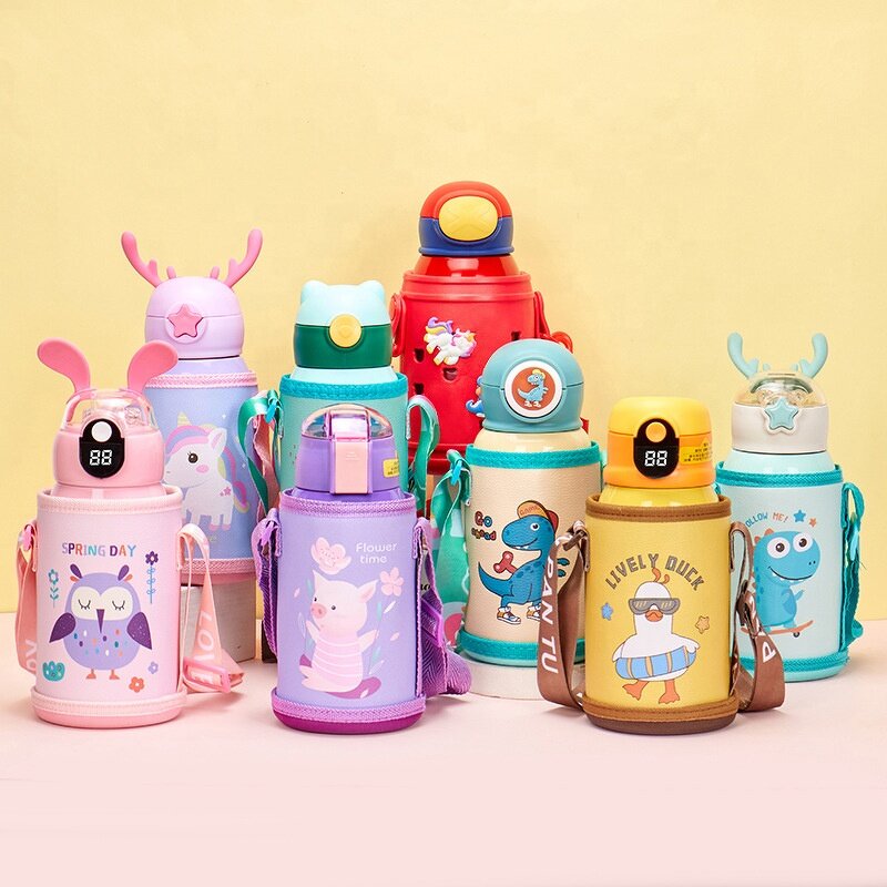 Kids Water Bottle Manufacturer - Cartoon Children 500ml Portable Cute Leak-Proof Vacuum Thermos With Bag and Straw