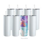 Sublimation Tumbler Manufacturer - Ready to Ship 30oz White Flat Bottom Stainless Steel Skinny Straight Blanks with Straw Lid