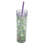 Acrylic Tumbler Manufacturer - Customized 16oz Clear Double-Walled Snow Globe DIY Baptism Giveaway Gifts Shimmer Glitter Straw
