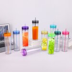 Acrylic Tumbler Coffee Cup Manufacturer - Promotional 16oz Transparent Double Wall Skinny with Colorful Lid Straw Business Gift