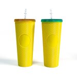 Studded Tumbler Cup Manufacturer - Customized 24 Ounce Plastic Double Wall Yellow Cold Water with Lid Straw