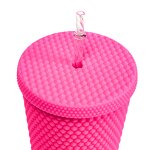 Studded Cold Drink Coffee Tumbler Manufacturer - Wholesale 24 oz Crazy Red Double Wall with Bow Straw