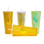 Studded Cup Tumbler Manufacturer - Customized 24 Ounce Metallic Rose Gold Glitter Double Wall with Straw Lid