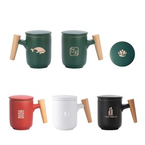 Ceramic Tea Infuser Mug Manufacturer - Promotional Business Gift 11oz Blank Matte Glaze Sublimation Home Office with Lid Bamboo Handle