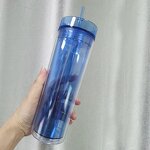 Acrylic Drink Tumbler Cup Manufacturer - Promotional Trade Show Gift 16oz Purple Translucent Skinny Double Wall Plastic with Lid Straw