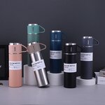 Tea Coffee Flask Manufacturer - Promotional Gift 500ml Black Leakproof Double Wall Stainless Steel Vacuum Thermos with 3 Cups