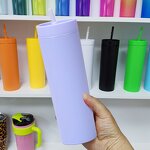 Acrylic Cold Brew Tumbler Manufacturer - Wholesale Giveaway Gift 16oz White Plastic Double Walled Skinny with Straw Lid Food Safe