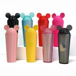 Double Wall Plastic Water Bottle Manufacturer - 750ml Custom DIY Christmas Party Travel Studded Cup Tumbler with Lids Straws