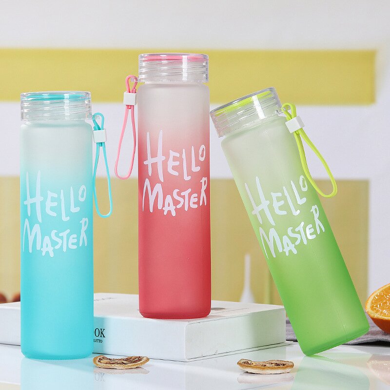 Glass Water Bottle Manufacturer - Wholesale 400ml Portable Frosted Gradient with Lid and String Direct Drinking Promotional Giveaway