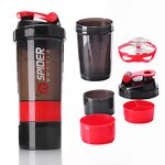 Sports Gym Plastic Bottle Manufacturer - Custom Logo 500ml Black 3 in 1 BPA Free with Pill Organizer Protein Container Mixing
