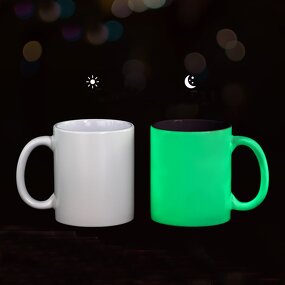 Ceramic Milk Coffee Cup Manufacturer - Customized 11oz DIY Blank White Glow in Dark Luminous Sublimation with Handle