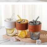 Glass Tumbler Manufacturer - INS Style Home 13oz with Leather Lid Cap Straw for Coffee Milk Juice
