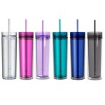 Acrylic Drink Tumbler Cup Manufacturer - Promotional Trade Show Gift 16oz Purple Translucent Skinny Double Wall Plastic with Lid Straw