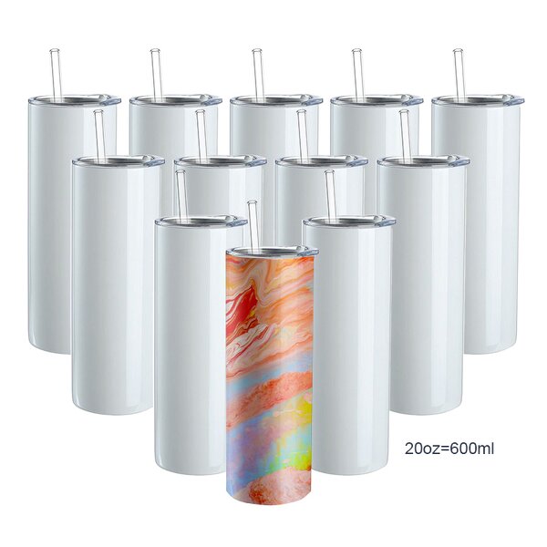 Sublimation Tumbler Manufacturer - Wholesale Stainless Steel Straight Double Wall Blank Skinny DIY 20oz Flat Edge with Lid Straw