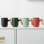 Ceramic Tea Infuser Mug Manufacturer - Promotional Business Gift 11oz Blank Matte Glaze Sublimation Home Office with Lid Bamboo Handle