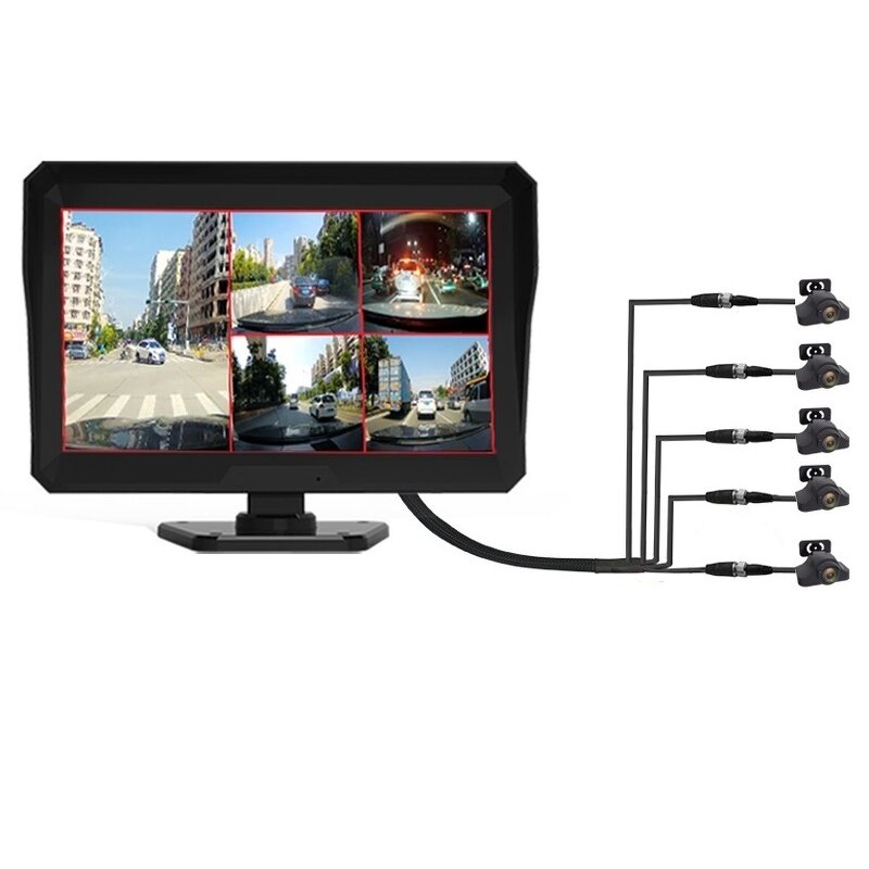 Car Rear View DVR Kit Manufacturer - 10 Inch AHD IPS 5CH Five Split Monitor + 5x AHD 720P 4Pin IR Reverse Parking for RV Bus Truck