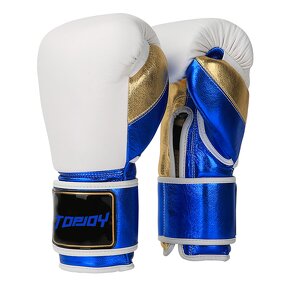 Boxing Gloves Manufacturer - Comfortable Leather White Blue Custom Logo Training