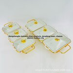 Ceramic Baking Pan Manufacturer - Three-Compartment Rectangular Gold for Dining Stove
