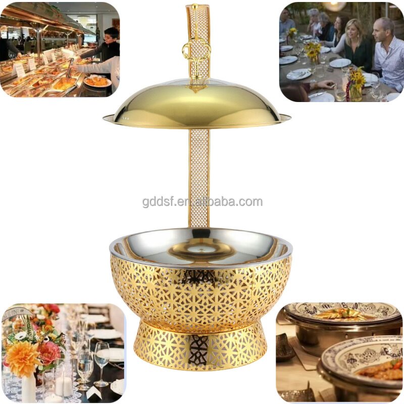 Chafing Dish Food Warmer Manufacturer - Luxury Hanging Gold Stainless Steel 8L for Hotel Wedding
