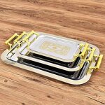 Serving Tray Manufacturer - Stainless Steel Silver Gold Rectangular Arabic Style Metal Pattern