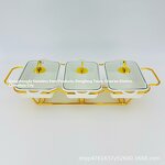 Ceramic Baking Pan Manufacturer - Three-Compartment Rectangular Gold for Dining Stove