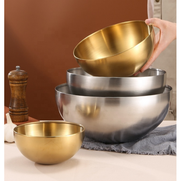 Salad Bowl Set Manufacturer - Korean Style Stainless Steel Gold Silver for Serving Fruit Soup