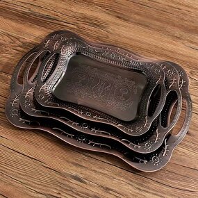 Serving Tray Set Manufacturer - 3PCS Arabic Stainless Steel with Handles Vintage Bronze Gold