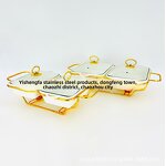 Ceramic Baking Pan Manufacturer - Three-Compartment Rectangular Gold for Dining Stove