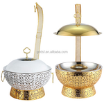 Food Warmer Manufacturer - 8.0L Gold Stainless Steel Round Chafing Dish for Hotel Wedding Banquet