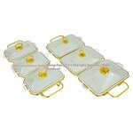 Ceramic Baking Pan Manufacturer - Three-Compartment Rectangular Gold for Dining Stove