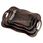 Serving Tray Set Manufacturer - 3PCS Arabic Stainless Steel with Handles Vintage Bronze Gold