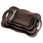 Wedding Tray Manufacturer - Luxury Rectangle Emboss Gold Stainless Steel with Double Handle