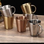 Water Cup Factory - 304 Stainless Steel Double-layer with Handle Korean Coffee Beer Mug
