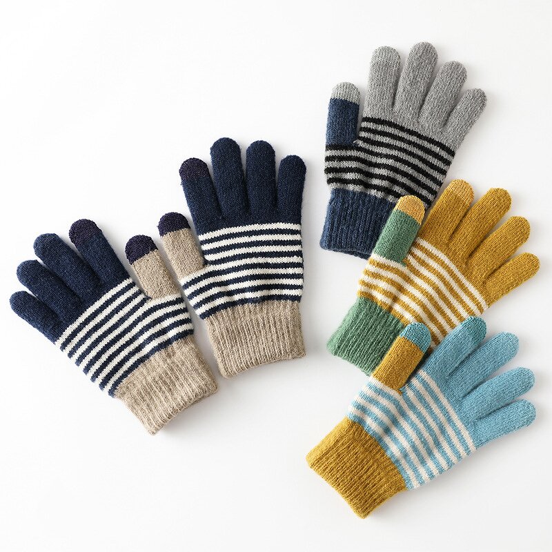 Winter Gloves Manufacturer - Unisex Jacquard Striped Thick Breathable Peacock Velvet Knitted