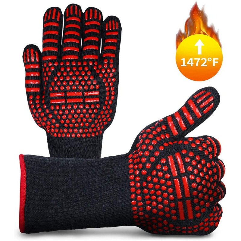 BBQ Gloves Manufacturer - Extreme Heat Resistant Red 13" Extra Long Sleeve Non Slip Kitchen