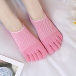 Toe Socks Manufacturer - Wholesale Cotton 5-Toe No Show for Women Cute Stripe Design Bottom