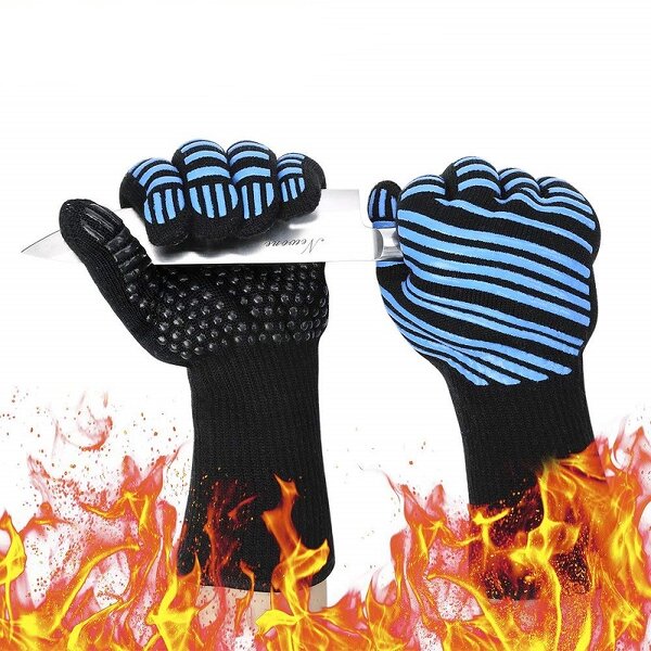 BBQ Gloves Manufacturer - Double Layer Blue Black Color Fireproof Fiber Silicone Double Oven