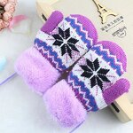 Winter Gloves Manufacturer - Jacquard Knitted Double Layer for Kids Warm Fingerless Fur Mittens