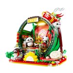 Building Block Set Manufacturer - Panda Bamboo House Cartoon National Trend Mascot