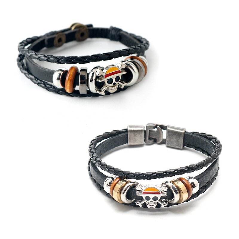 Anime Bracelet Manufacturer - One Pieces Plating Alloys Vintage Leather Rope Braided