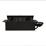 Flush-fitting Furniture Pop-up Socket Manufacturer - EU Standard with Two USB Chargers in Tabletop Power 1.5m Cable