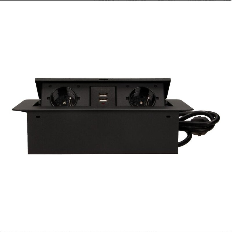 Flush-fitting Furniture Pop-up Socket Manufacturer - EU Standard with Two USB Chargers in Tabletop Power 1.5m Cable