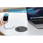 80mm Hidden Mounted UK Power Desktop Socket Manufacturer - Round Grommet with PD20W USB-C Fast Retractable Charging Cable for Home Office